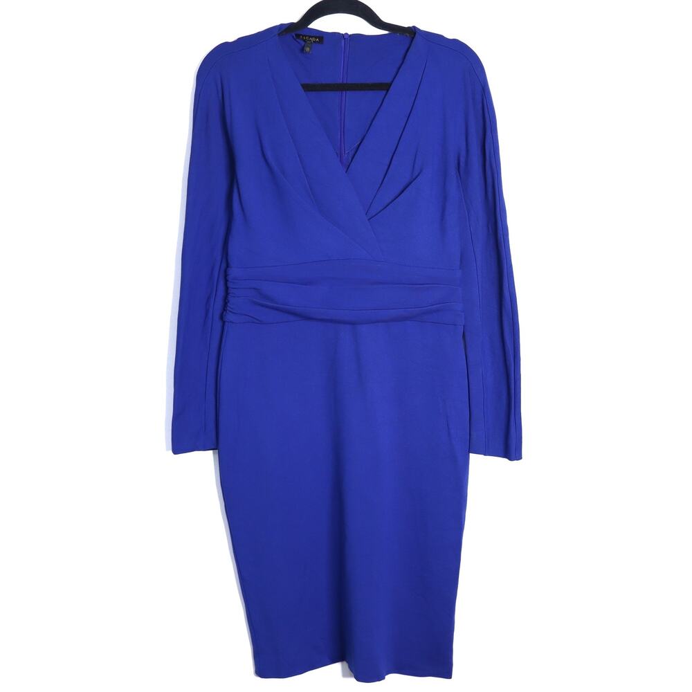 ESCADA Dayna Midi Sheath Dress Cobalt Blue V Neck Long Sleeve Women's 38/US 8